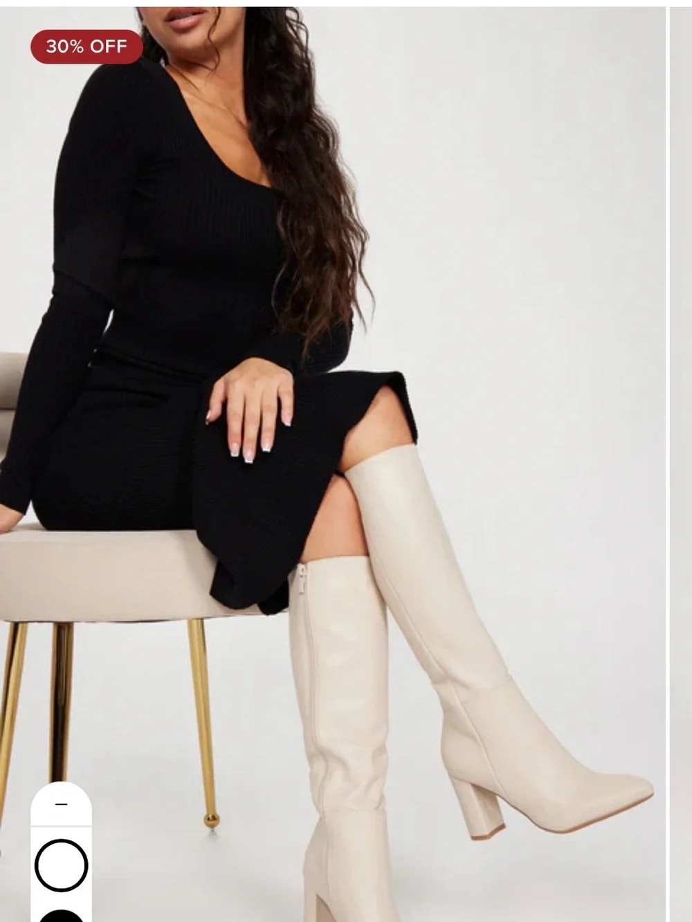 Fashion Nova Knee-High Block Heel Boots in Cream